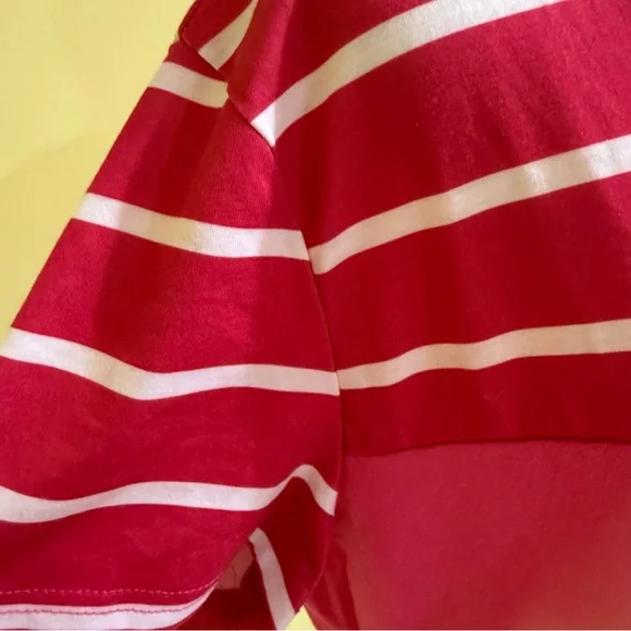 Vibrant Pink Striped Tee with Brown Pocket - Picture 5 of 10